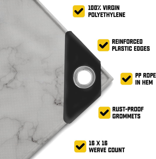Core Tarps Extreme Heavy Duty 20 Mil Tarp Cover, Waterproof, UV Resistant, Rip and Tear Proof, Poly Tarpaulin with Reinforced Edges for Roof, Camping, Patio, Pool, Boat (Marble/White 20′ X 30′)