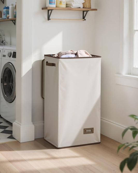 SOLEDI Laundry Hamper with Lid 100L Large & Tall Collapsible Laundry Basket, Clothes Hamper with Bag Removable Easy to Carry, Dirty Hampers for Bedroom, Bathroom, Dorm, College, Off-White