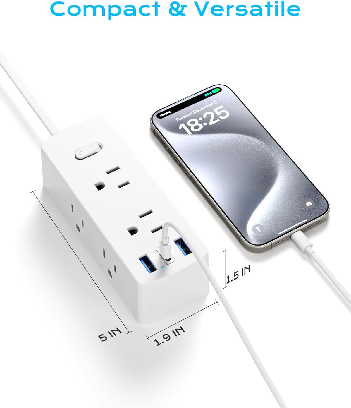 Italy Travel Plug Adapter, Olcorife US to Italy Type L Plug Adapter, International Power Strip with 6 Outlets and 3 USB(1 USB-C), 5 FT Cord for Italy Chile Ethiopia Libya