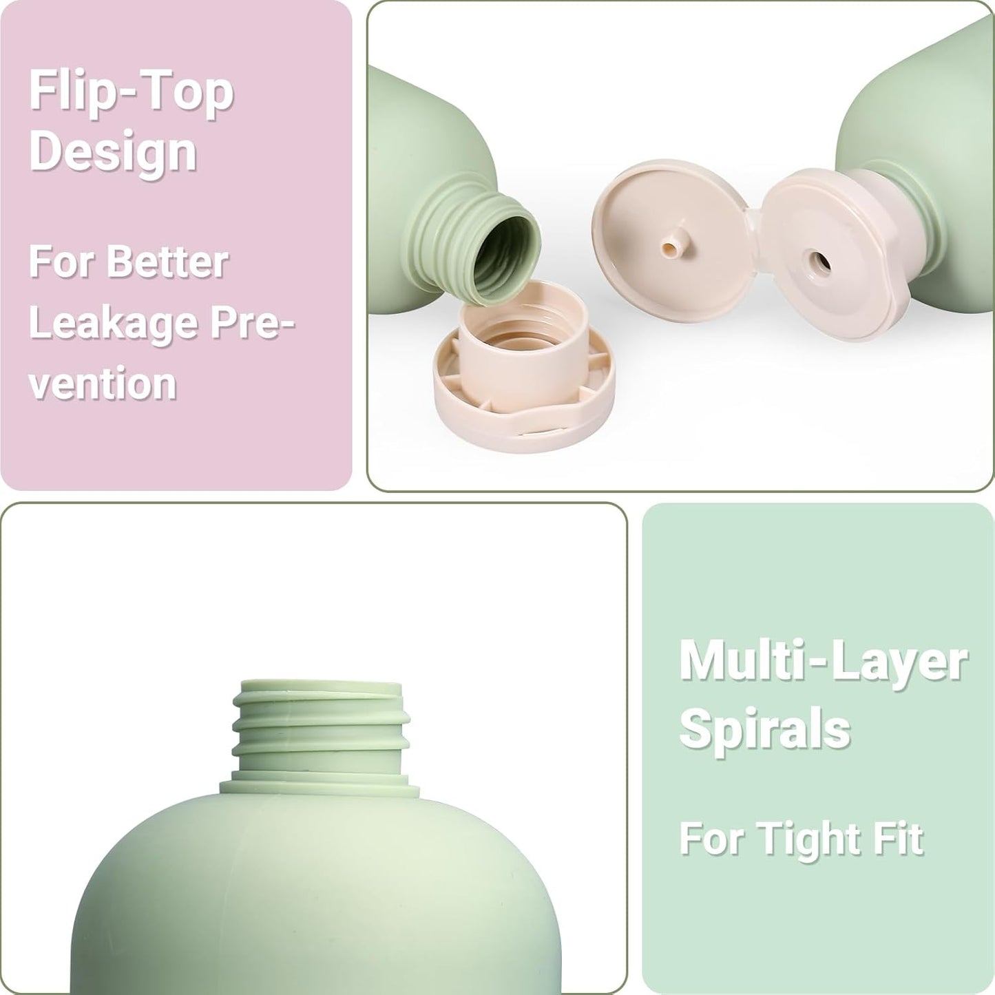ASEVAT 6.7oz 4Pcs Green Plastic Refillable Travel Shampoo and Conditioner Bottles Plastic Refillable Travel Shampoo Bottles with Flip Cap Shampoo and Conditioner Dispenser