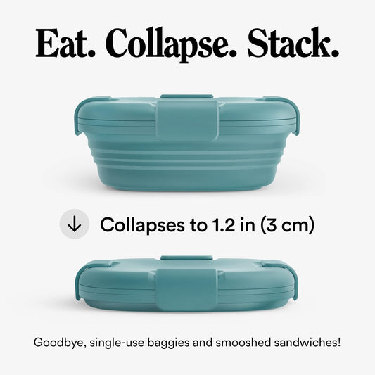 STOJO Collapsible Sandwich Box – 24oz, Reusable Food Storage Container, Silicone Bowl for Hot/Cold Food – Meal Prep, Lunch, Camping, Hiking – Dishwasher Safe (Set of 1, Eucalyptus)