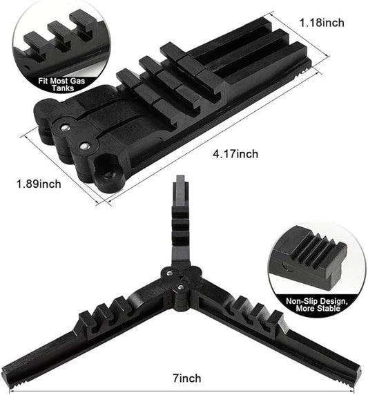 Folding Universal Fuel Can Canister Stand, Caudblor Tripod Stabilizer for Camping Stoves, Upgrade Compact Butane Gas Tank Bracket, Plastic Cylinder Cartridge Holder, Footrest for Outdoor Hiking Stove