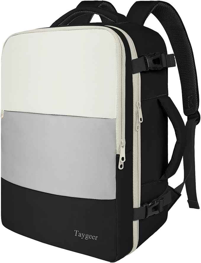 Taygeer Travel Backpack for Women, Business Backpack with Water Bottle Pocket, Airline Approved Carry on Backpack with Shoe Compartment, Laptop Bag for Women Men Weekend Gym Business, Beige Gray Black