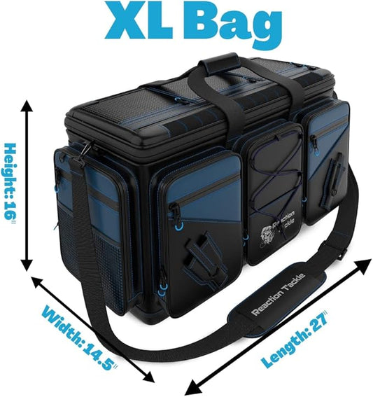 Reaction Tackle Fishing Tackle Bag – Salt Water Resistant Fishing Bag, 1000D PVC Waterproof Material, Tackle Box Organizer with Dividers for 3600 or 3700 Trays (Small, Medium, Backpack only fit 3600)