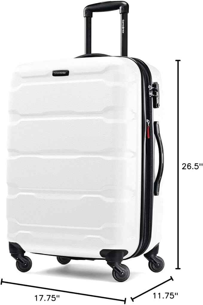 Samsonite Omni PC Hardside Expandable Luggage with Spinner Wheels, Checked-Medium 24-Inch, White