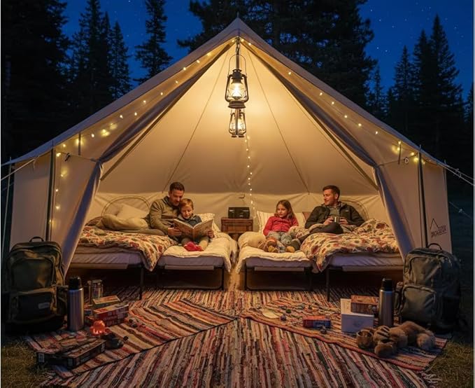 DANCHEL OUTDOOR B6 Luxury Glamping Wall Tent w/Stove Jack, No Center Pole, Higher Side Wall, 900D Flame Retardant Oxford for 4 Season 4-6 Person Family Yurt Cabin Glamping Camping,13ft/16.4ft