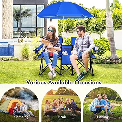 Double Camping Chair with Umbrella