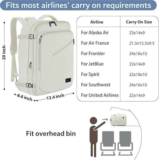 MATEIN Large Backpack for Travel Flight Approved, 45L Carry on Backpack with Padded Shoulder Straps for Adult, Men, Women, Expandable Daypack for Clothes, Travel Essentials, Beige