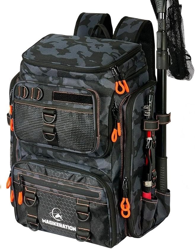 Fishing Backpack with Rod Holders,900D Oxford Water-Resistant Fishing Gear,42L Large Storage Tackle Bag for Men