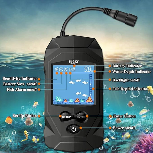 LUCKY Portable Fish Finders Wired Transducer Kayak Fish Finder Kit Portable Depth Finder LCD Display for Kayak Boat Ice Fishing