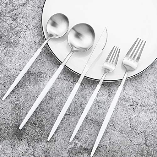 5 Piece Matte Silver Stainless Steel Satin Finish Flatware Set