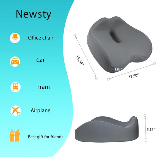 Chair Seat Cushion, Memory Foam Cushions for Office Chair, Car Seat, Airplane, Relieving Pressure Tailbone Sciatica Back Pain for Long Sitting Office Workers, Car Drivers(Grey)