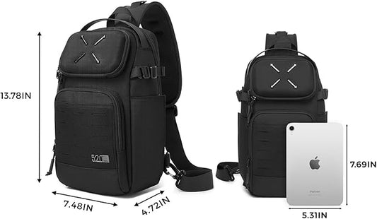 OZUKO Tactical Sling Bag, Black Small Crossbody Backpack for Men, Casual Shoulder Chest Bag for Travel, Work & Everyday Use