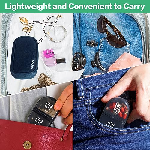 Weekly Travel Pill Organizer 2 Times a Day AM PM Black Pill Box