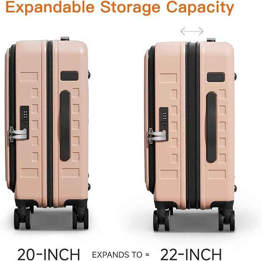 Expandable Lightweight PC Hard Shell Suitcase, 20-inch Luggage with TSA Lock, Top Opening & Cup Holder - Ideal for Business Travel Suitcase (Pink, Carry-on 20-Inch)
