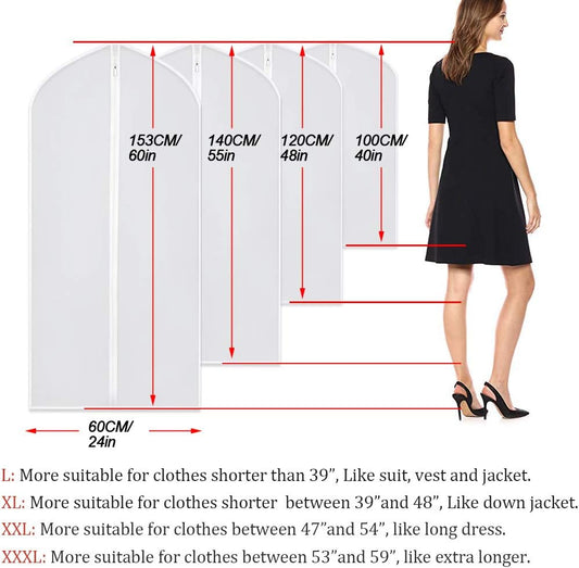 Garment Bag Covers 24''X54'' Lightweight White PEVA Breathable Bags (Pack of 6) with Study Full Zipper for Closet Clothes Storag (24''X55'', White)