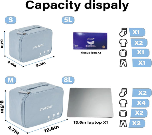 Travel Packing Cubes: Water-Resistant, Odor-Eliminating, Soft & Portable Luggage Organizer Bags for Socks, Underwear, and Gym Gear - Space-Saving, Blue(12.6” × 8.5” × 4.7”) M