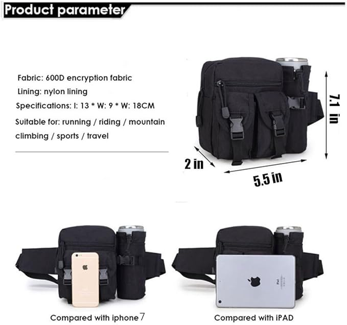 Tactical Waist Pack With Detachable Water Bottle Holder Pocket Fanny Pack & Outdoor Lumbar Bag for Hiking Travelling Climbing Cycling Camping Shopping Hunting Fishing