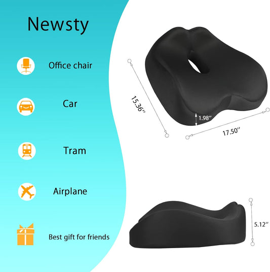 Pressure Relief Seat Cushion for Long Sitting Hours on Office, Home Chair, Car Memory Foam Office Chair Cushion for Back, Coccyx, Tailbone Pain Relief(Black)