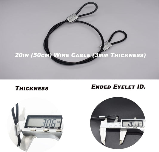 10 pcs 20 inch (50cm) 3mm Thickness Stainless Steel Wire Cable with Loops Vinyl Cover Coated Short Rope Lanyard Lock Safety Tether Chains, Black