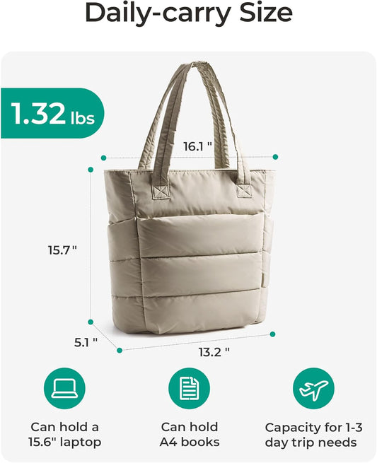 BAGSMART Tote Bag for Women, Lightweight Puffy Tote Bag with Compartments Shoulder Bag Handbag for Travel, Work, Gym,