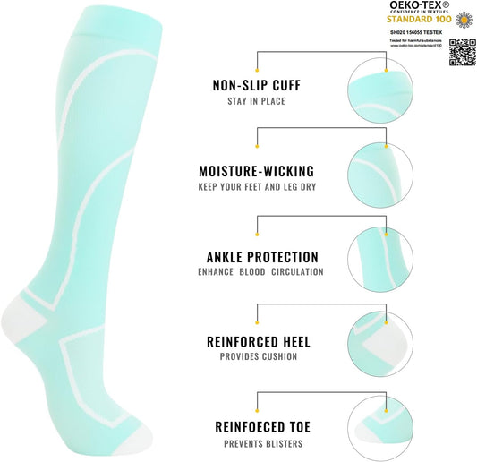 Compression Socks for Women Men Circulation Knee High 8 Pairs for Nurses, Running, Travel, Athletic