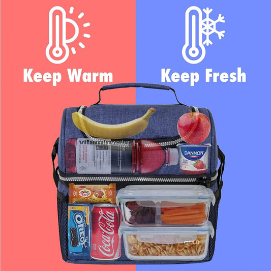 OPUX Lunch Box For Men Women, Insulated Large Lunch Bag Adult Work, Double Decker Lunchbox Meal Prep Dual Compartment Leakproof Lunch Cooler, Soft Lunch Pail Tote Boys Girls Kids School, Navy Blue 12L