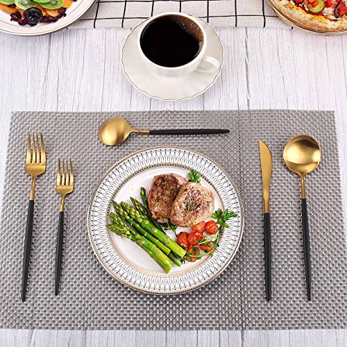 Matte Gold Silverware Set With Black Handle (8 Count)