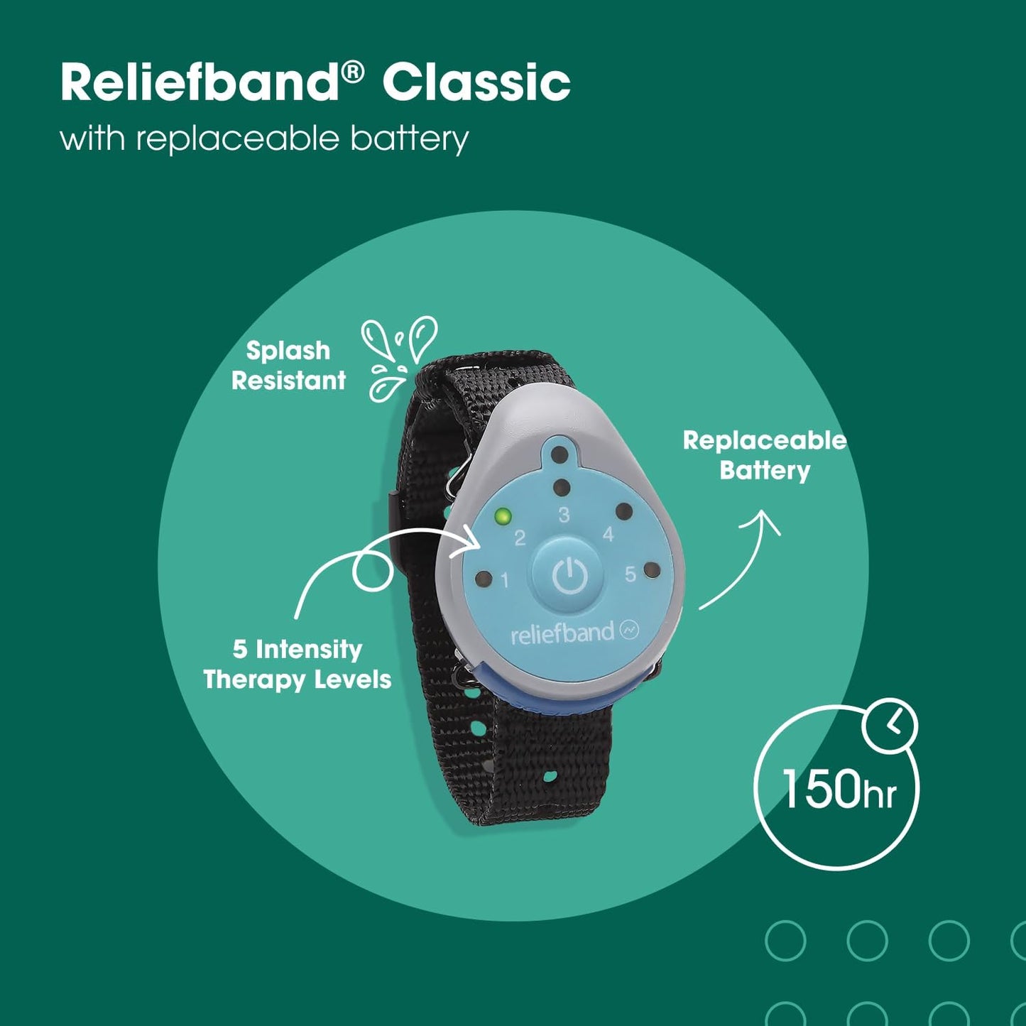 Reliefband Classic Anti-Nausea Wristband for Motion Sickness, Morning Sickness, Travel, Sea Sickness & Vomiting Relief - FDA Cleared, Drug-Free, Fast-Acting Nausea Relief Band w/Gel Tube & Pouch