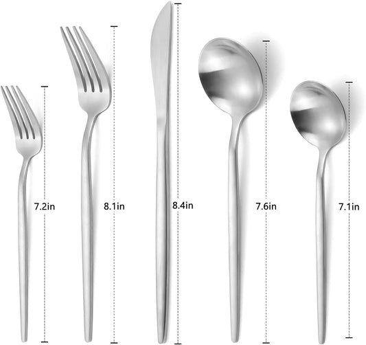 Matte Silverware Set, VANVRO 20-Piece Stainless Steel Flatware Set, Satin Finish tableware Cutlery Set, Service for 4, Home and Restaurant, Dishwasher Safe