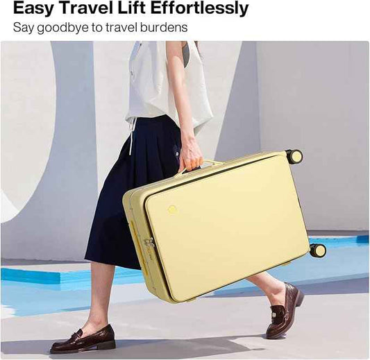 mixi 26 Inch Large Checked Luggage PC Hard Shell Suitcase Top Opening Aluminum Frame Travel Suitcases with Wheels, Lark Yellow