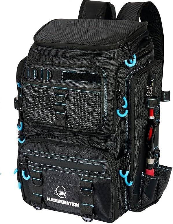 Fishing Backpack with Rod Holders,900D Oxford Water-Resistant Fishing Gear,42L Large Storage Tackle Bag for Men