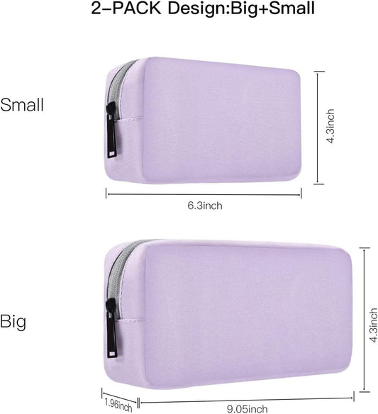 Universal Electronics Accessories Bag Pouch, 2-Pack Portable Soft Carrying Case Bag Wire Cable Organizer for Hard Drive, Power Adapter, Laptop Mouse, Cosmetics Kit, Cell Phone, Small+Big-Purple