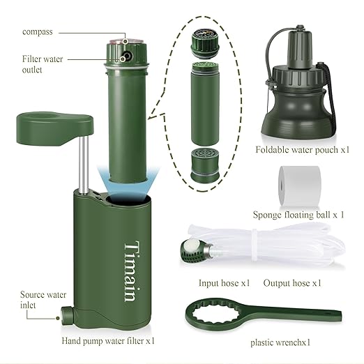 Timain Outdoor Portable Water Filter Pump,Water Filtration Systems,Perfect for Travel,Camping, Hiking,Fishing,Hunting,Emergency Preparedness (4500, Liters)
