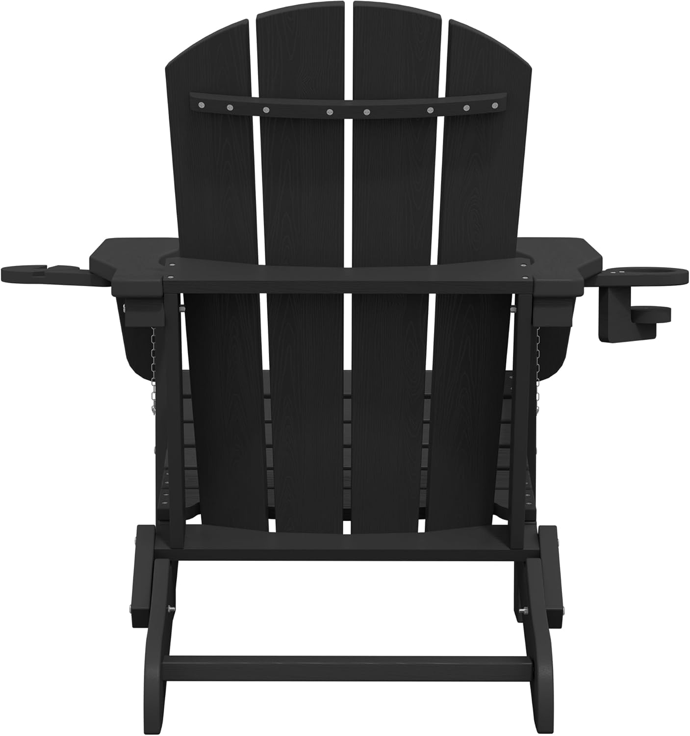 SERWALL Folding Adirondack Chair, Dual Cup Holders & All-Weather HDPE, Wood-Like Patio Chair for Backyard, Camping,Pool & Fire Pit- Black