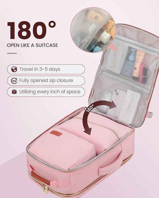 LOVEVOOK Travel Backpack for Women & Men 40L,Airline Approved Carry On Backpack Travel Essentials,TSA Carry on Luggage,Waterproof Personal Item Travel Bag,Suitcase with 3 Packing Cubes,Pink-Brown