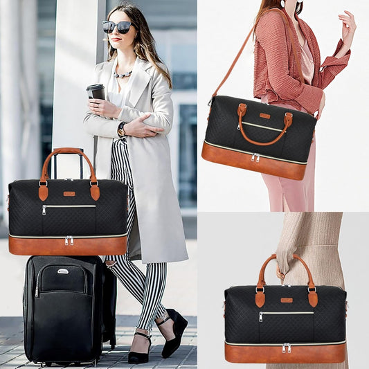 Weekender Bag for Women, Travel Duffel Bag Carry On Overnight Bag with Shoe Compartment Large Nylon Travel Weekend Tote Bag - Roamly
