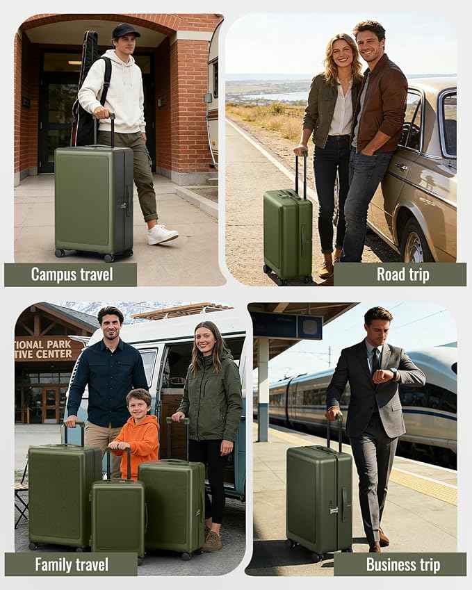 Joyway Luggage Sets 3 Piece with Spinner Wheels, Carry On Luggage 20In with ABS+PC Hardshell, Lightweight Suitcase Set with TSA Lock and Pressure-resistant Frame, 20/24/28 Inch, Green