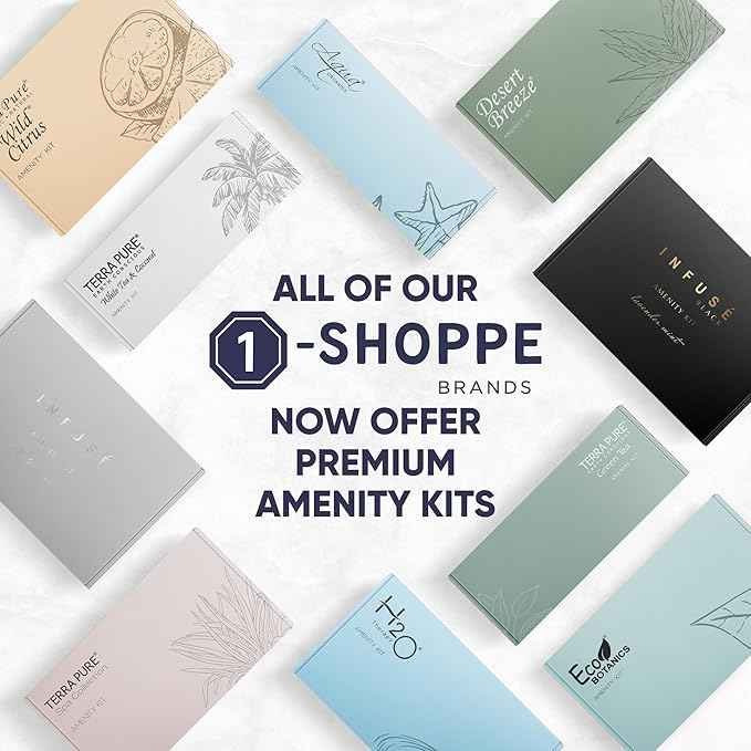 Terra Pure White Tea & Coconut Amenity & Accessory Kit |1oz Travel Size Shampoo, Conditioner, Lotion, Body Wash, 2 Cleansing Bars, Shave & Dental Sets, Make-Up Remover Wipes, & Vanity Kit | 60 Boxes