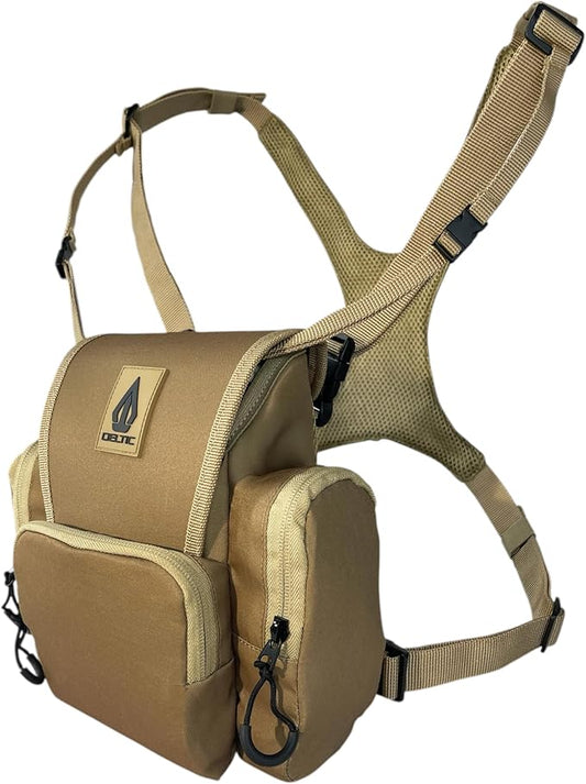 Deltic Tracker XL Bino Harness, Chest Pack with Magnetic Main Pocket, 4 Storage Pockets, Adjustable Straps, Tan