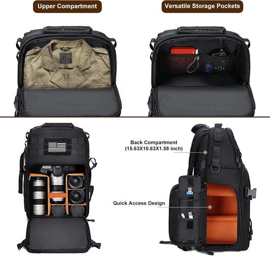 MOSISO Camera Backpack, DSLR/SLR/Mirrorless Tactical Camera Bag Case with Laptop Compartment Compatible with Canon/Nikon/Sony, Black