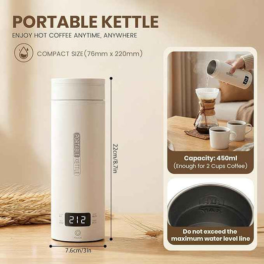 Travel Tea Kettle(120V), Portable Electric Kettle, 316 Stainless Steel Premium Liner, 4-speed Temperature Adjustment with Auto Shut-off and Boil-Off Protection,White.