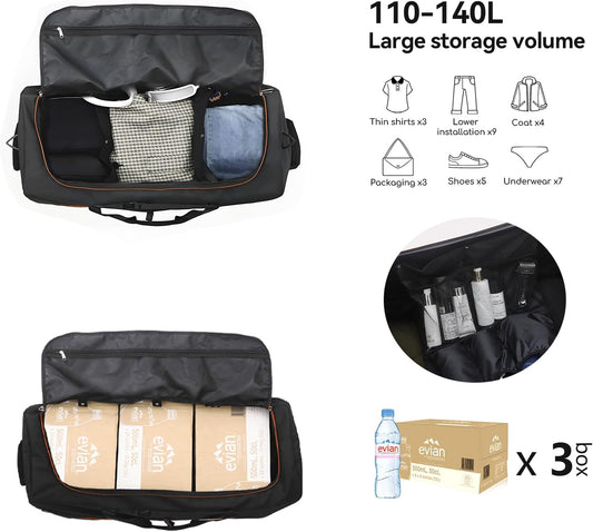 Vomgomfom 32" Soft-Sided Foldable Wheeled Travel Duffel Bag,Expandable 110L to 140L Rolling Cargo Bag with 2 Wheels and Multiple Pockets,Black-orange - Roamly