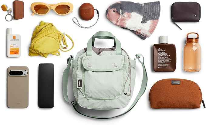 Bellroy Cinch Bucket Bag (compact 9 liter lightweight crossbody bag with external organization, internal zip pocket, adjustable shoulder strap, and adapts to be carried three ways) - Seafoam