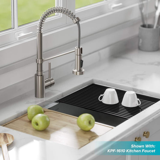 KRAUS Kore Workstation 32-inch Undermount 16 Gauge Stainless Kitchen Sink, Single Bowl Kitchen Sink with 3/4 HP Garbage Disposal, KWU110-32-100-75MB