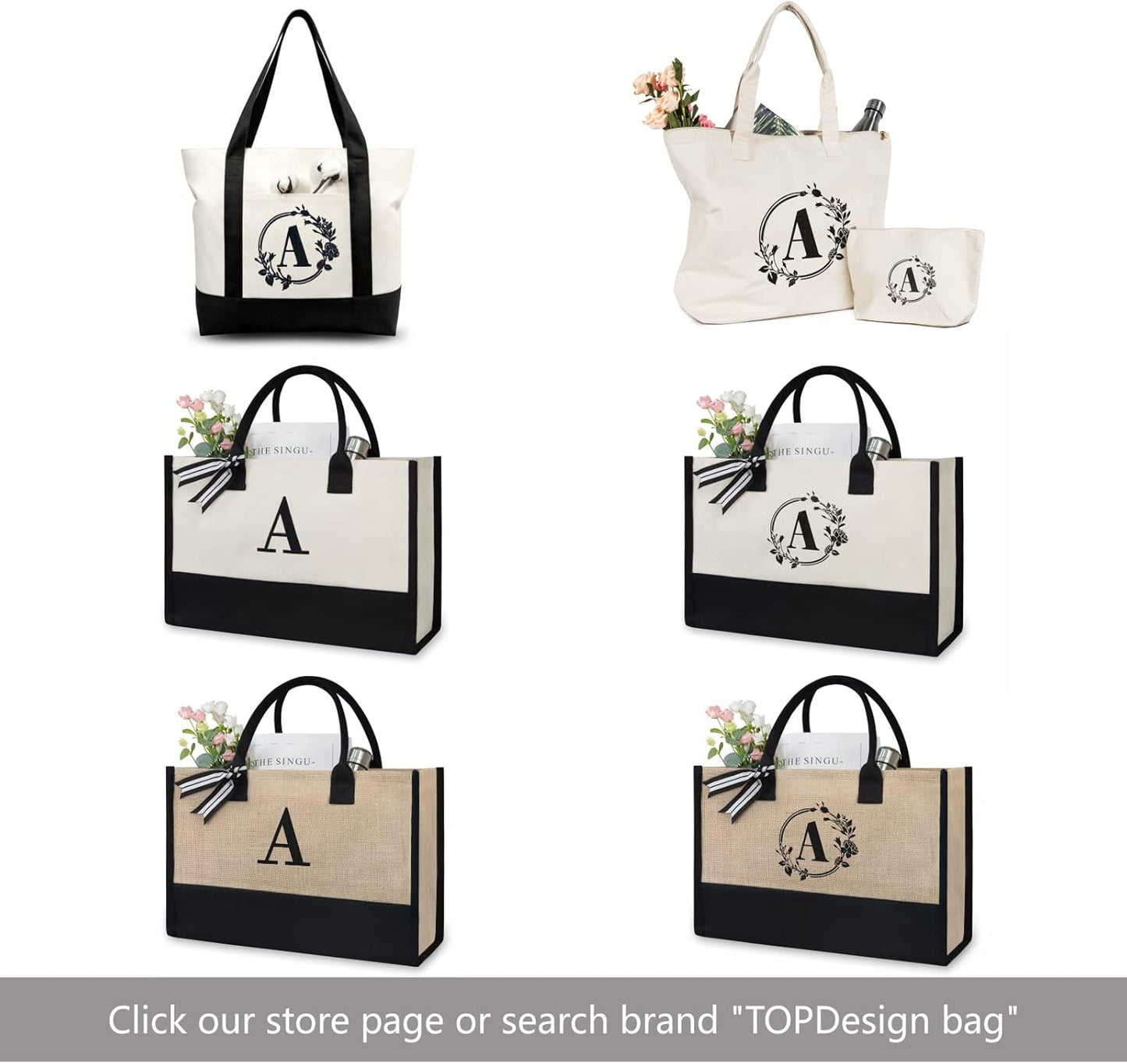 TOPDesign Initial Jute/Canvas Tote Bag, Personalized Present Bag, Suitable for Wedding, Birthday, Beach, Holiday, is a Great Gift for Women, Mom, Teachers, Friends, Bridesmaids (Letter K) - Roamly