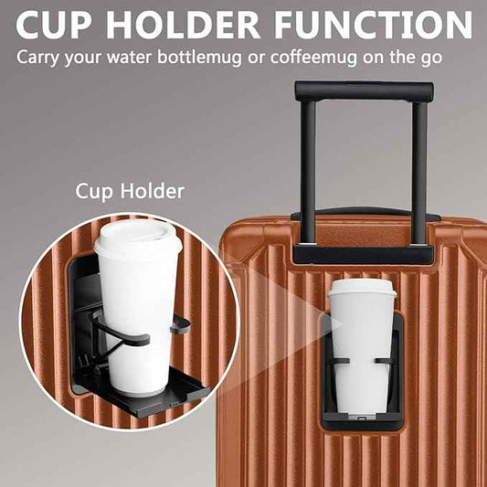 Joyway 20in Carry On Luggage with Cup Holder and USB Port, 25% Expandable Capacity, Smart Suitcase Set with Anti Slip Wheels and Handbag, Perfect for Men and Women (Brown, Carry-On 20-Inch Handbag)