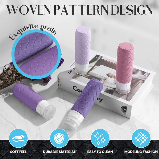 Travel Bottles for Toiletries, TSA Approved Silicone Travel Size Containers for Toiletries, BPA Free Leak Proof Refillable Essentials Accessories, Shampoo and Conditioner Bottles (Purple)