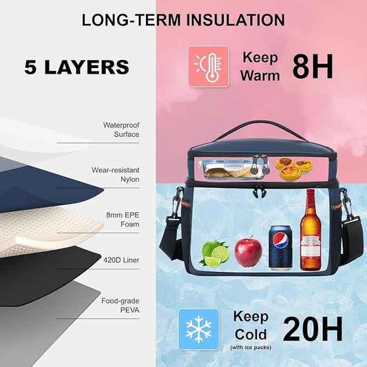 EVERFUN Small Cooler Bag 24/48 Can Insulated Lunch Box Double Deck Soft Leak-Proof Waterproof Collapsible Ice Chest for Men Women Work Travel Car Trip Picnic Beach