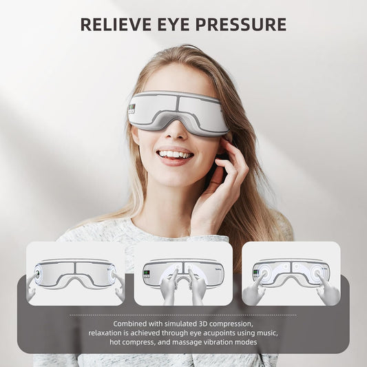 Eye Massager with Heat, Music, Compression, Adjustable Sleep Mask Massage Holiday Birthday Gifts for Women Men, Eye Massager for Migraine Reduce Stye Eye, Eye Strain Relief, Improve Sleep